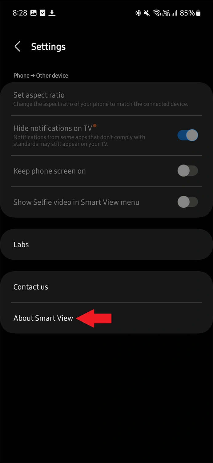   About Smart View را باز کنید 